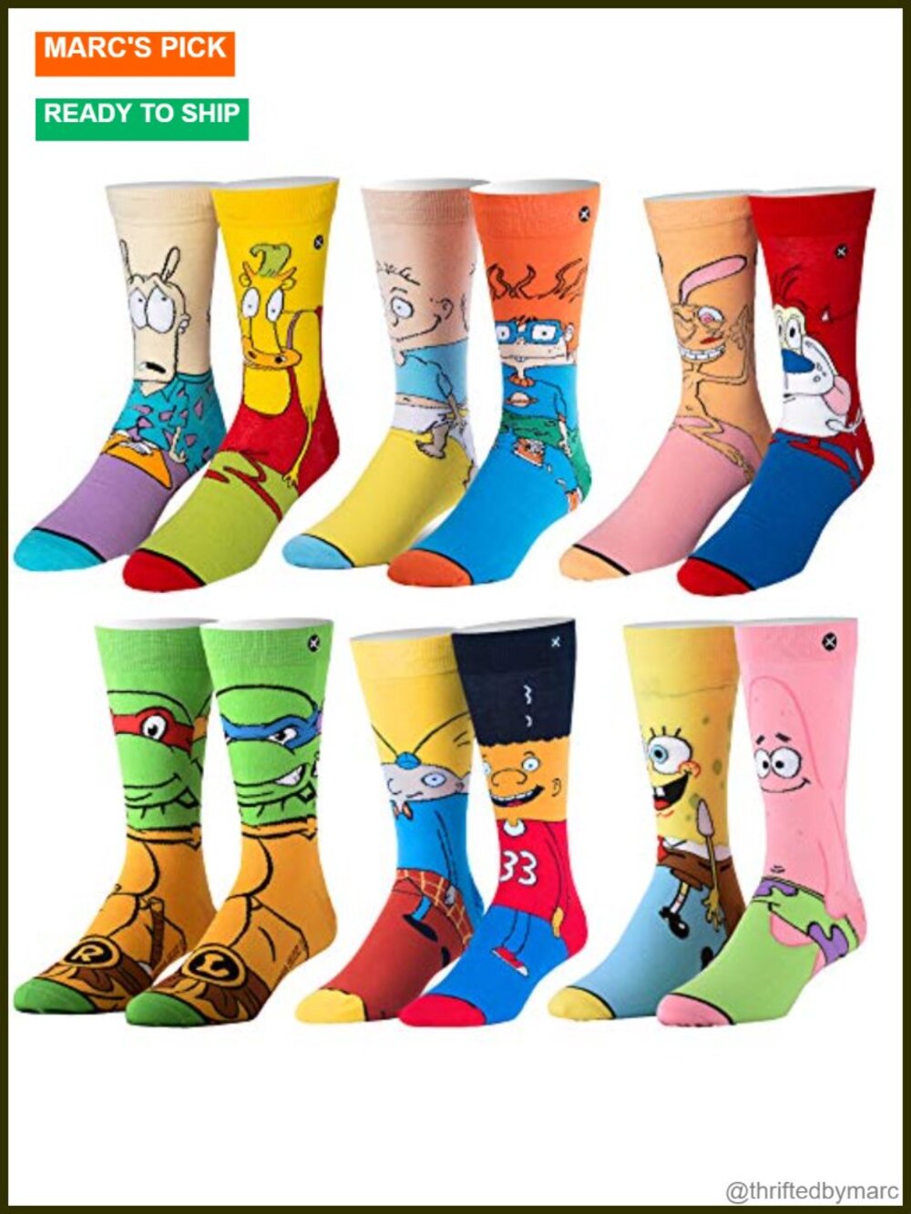Nickelodeon Cartoon Crew Sock 6-Pack Gift Set Cotton Polyester Spandex